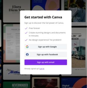 Canva sign up page.